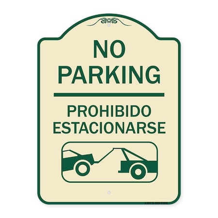 Signmission No Parking Prohibido Estacionarse W/ Car Tow Graphic Heavy-Gauge Alum Sign, 24" x 18", TG-1824-23632 A-DES-TG-1824-23632